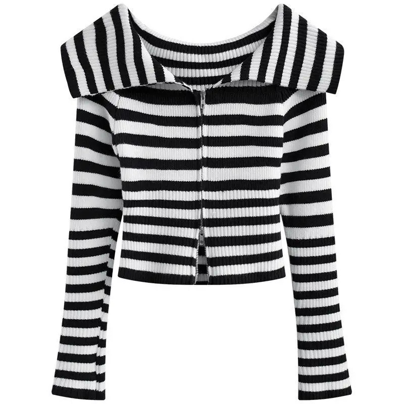 Womens Knitted Crop Top with Zipper Sexy Fashion Street Sweater Aesthetic Girly Cardigan Female Crop Top Y2k 241214
