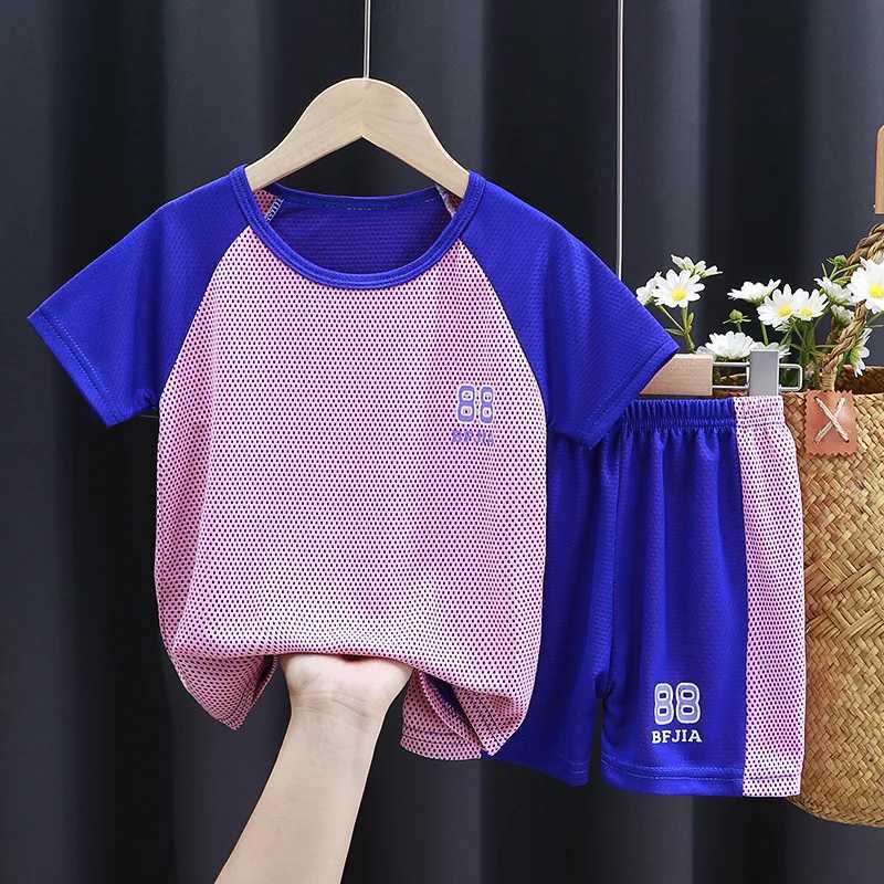 Clothing Sets Summer Children Boy Clothes Set Teenage Girls Patchwork T-Shirts And Shorts 2pcs Suit Kid Football Top Bottom Outfits Tracksuits H241214