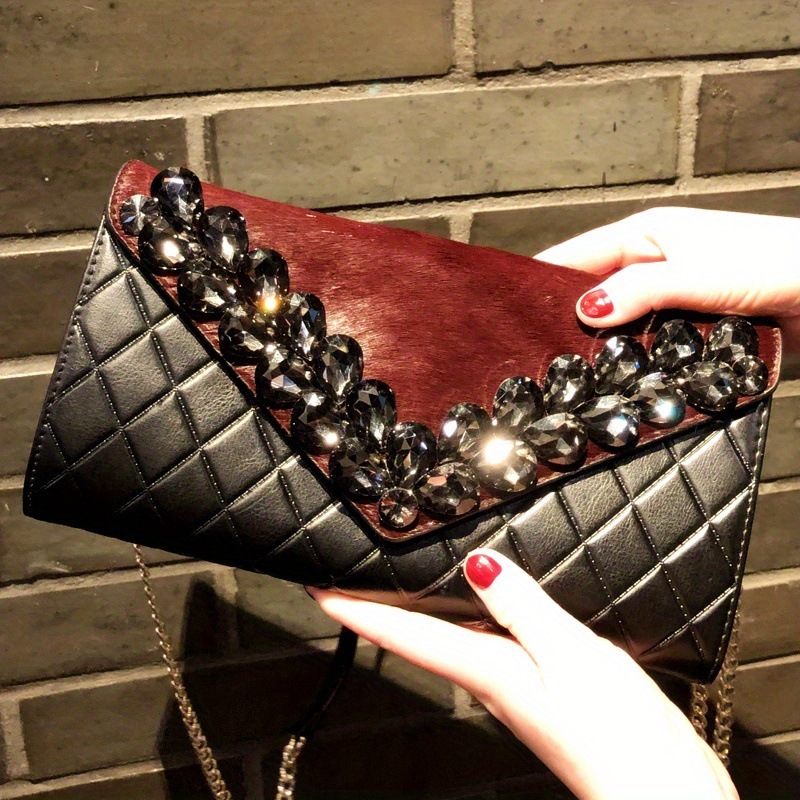 Ladies' Diamond Studded Sewn Handbag With Japanese And Korean Trendy Splicing For Socialite's Dinner Party
