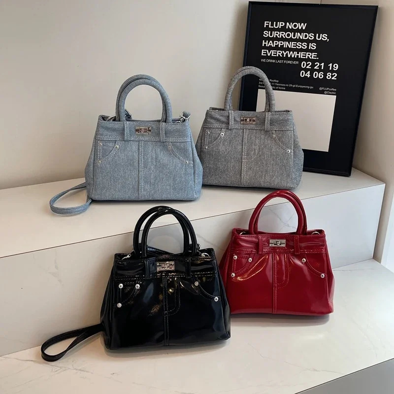Fashion Denim Square Shoulder and Crossbody Bags Hasp Solid PU Simple Exquisite Handbags for Women Personality Trendy 241213