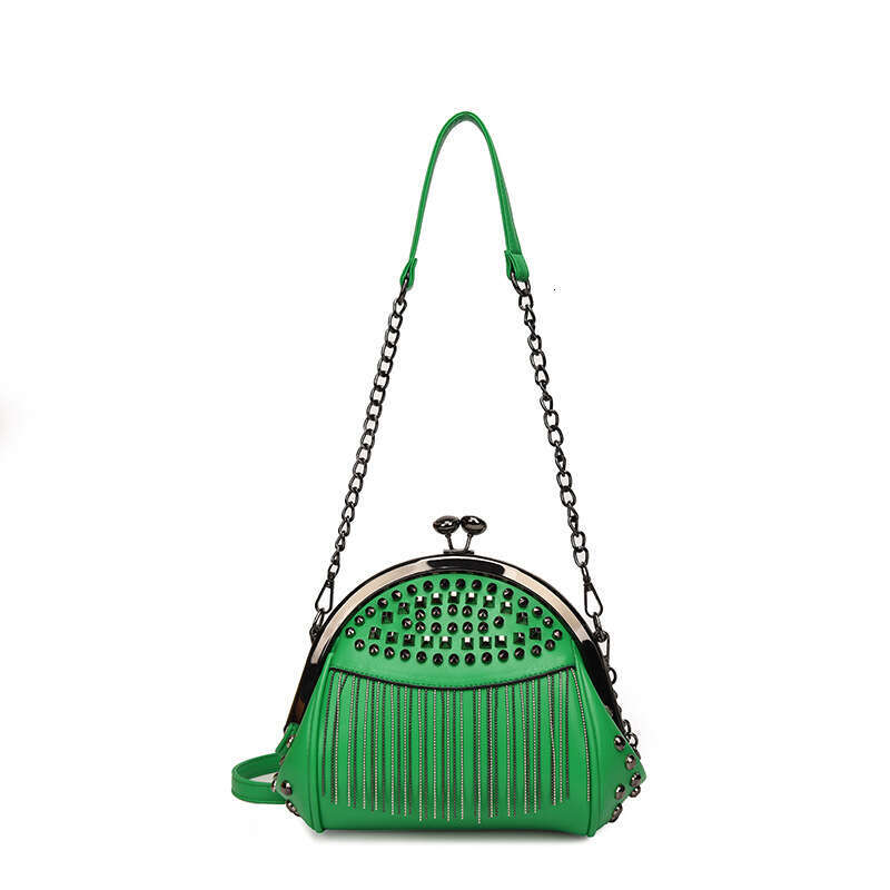 Popular women's high-end feeg, rivet tassel chain, one shoulder crossbody versatile, armpit clip, shell bag, 2024 new casual fashion trend clothi