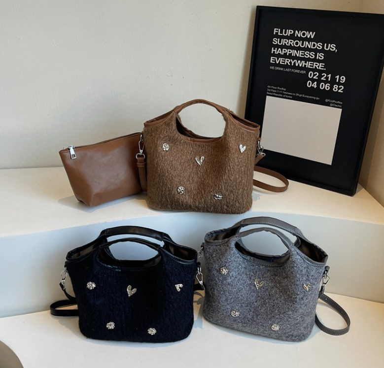 Women Shoulder Bag Niche Woolen Bag New Fashion Versatile Crossbody Bag Handbag Daily Trendy Triple Black Brown Grey Free shipping
