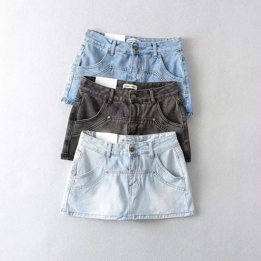 Spicy girl retro high waist slimming and anti glare short women's summer leg reveag long denim skirt, 2024 new casual versatile fashion clothing
