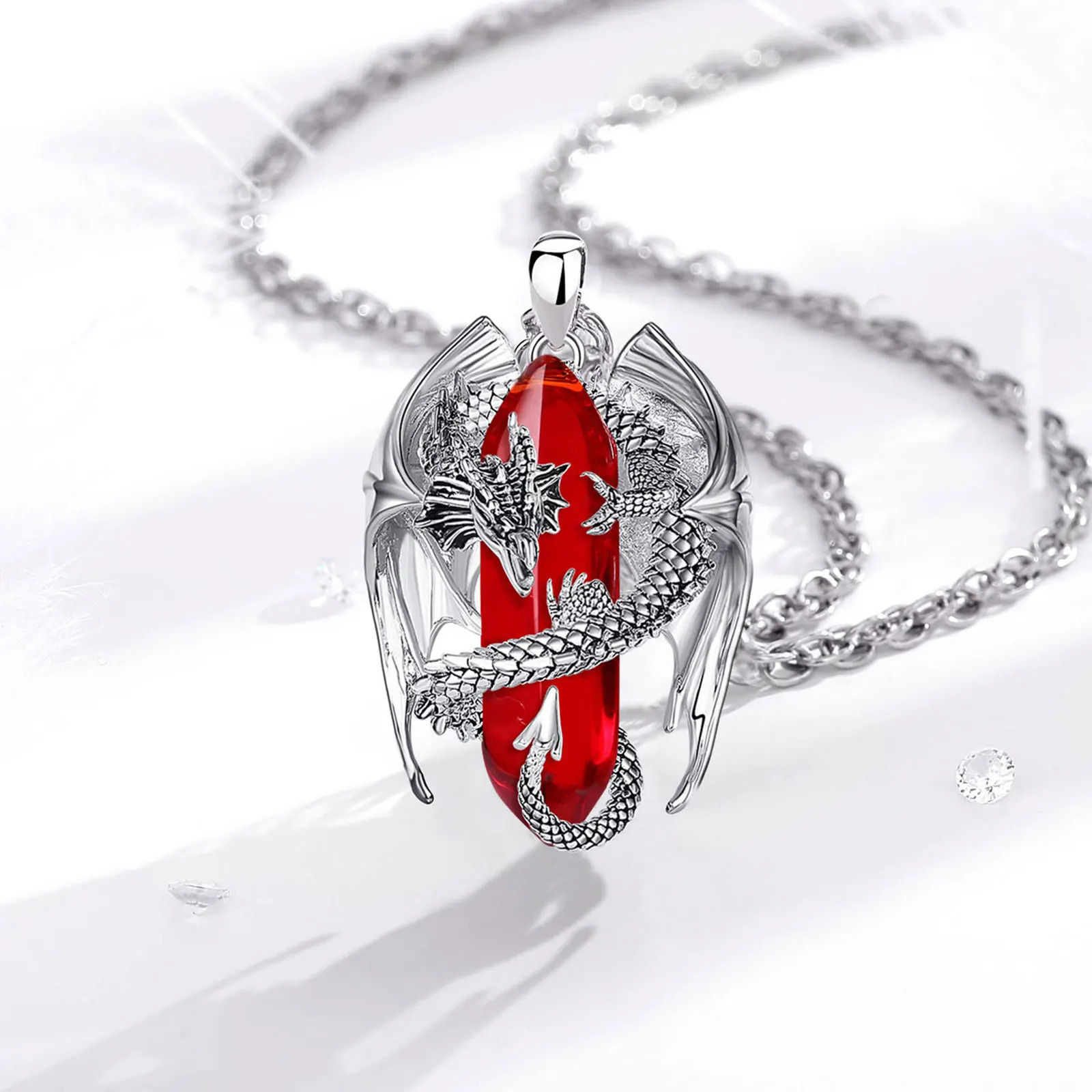 Eudora Dragon Hexagonal Natural Cardelian Prism Necklace Punk Treatment Stone Pendant Mens Exquisite Jewelry 241216