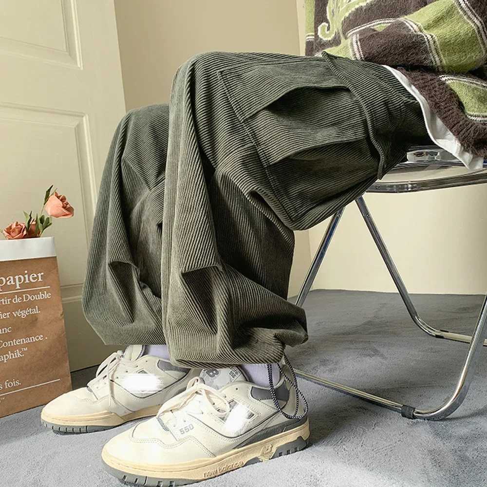 Mens Brown Baggy Japan Pants Oversized Corduroy Loose Wide Leg Cargo Pant Trousers Casual Men Sweatpants Streetwear Korean X241216