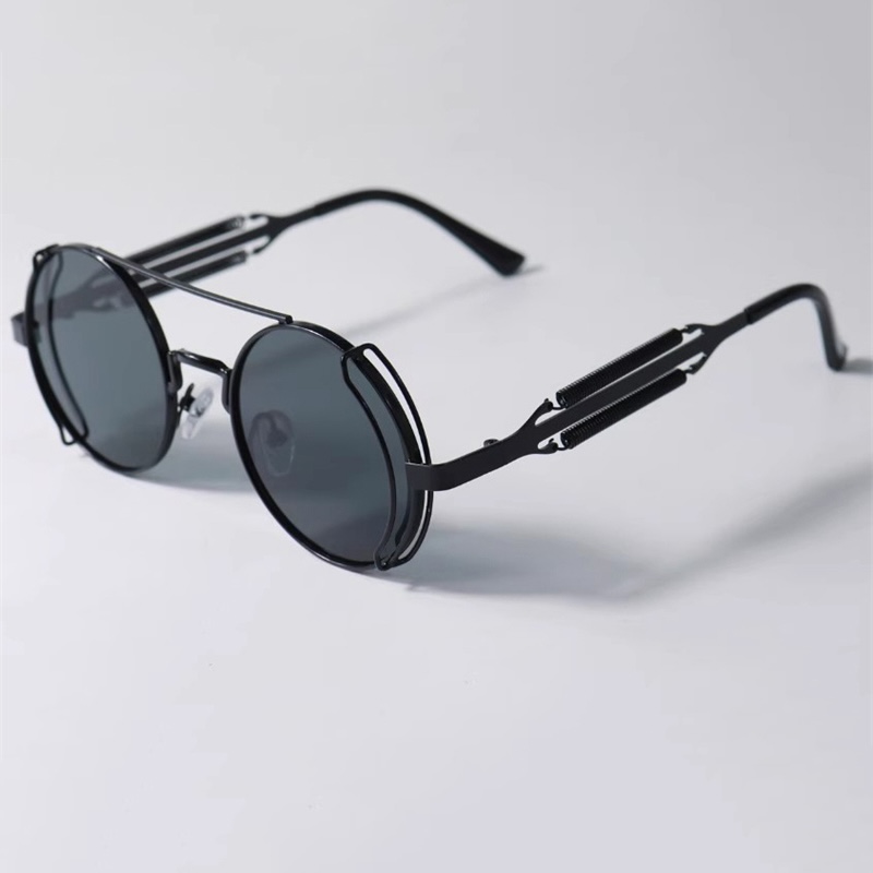 Round Steampunk Sunglasses Mens Hollow Double Spring Y2K Red the future is hopeful Frame Cyberpunk Sun Glasses Futuristic Personalized Cool IVISTA