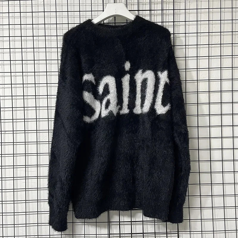 Classic Letter Jacquard Saint Sweater Men Women Couple Casual Black Knitted Sweatshirts High Quality Crewneck Pullovers 241216