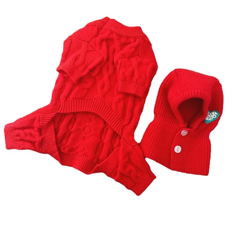 Dog Sweater with Hats Knitted Dog Clothes 4 Legs Dog Jumpsuit Sweater Pullover Winter Coats Solid Color Puppy Sweater Warm Cat Sweater Dog Sweaters fo