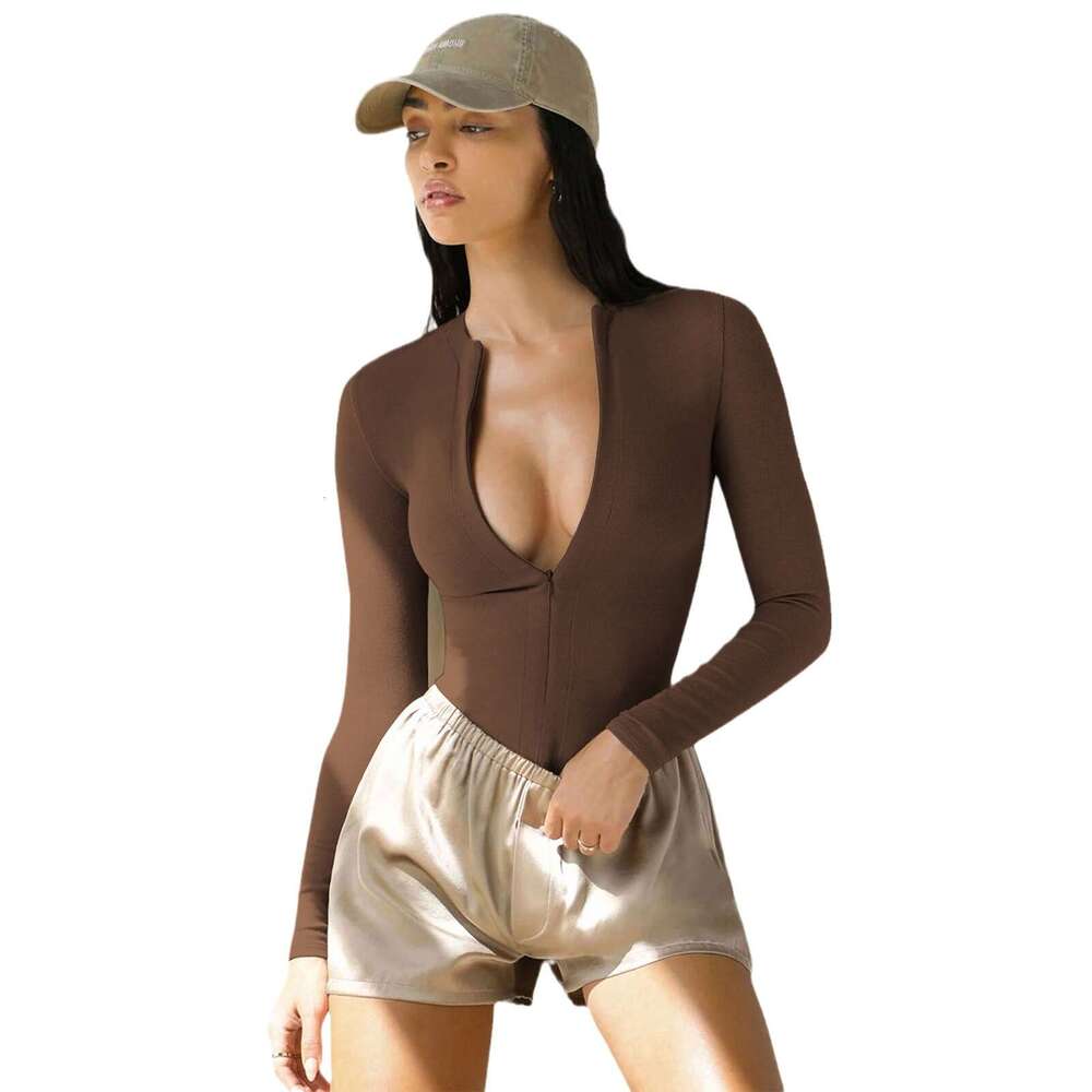 European And American Women's Tight Knit Sweater, Jumpsuit, Versatile Zipper Top, Three Part Pants Wholesale, Fashionable Quality, Classic