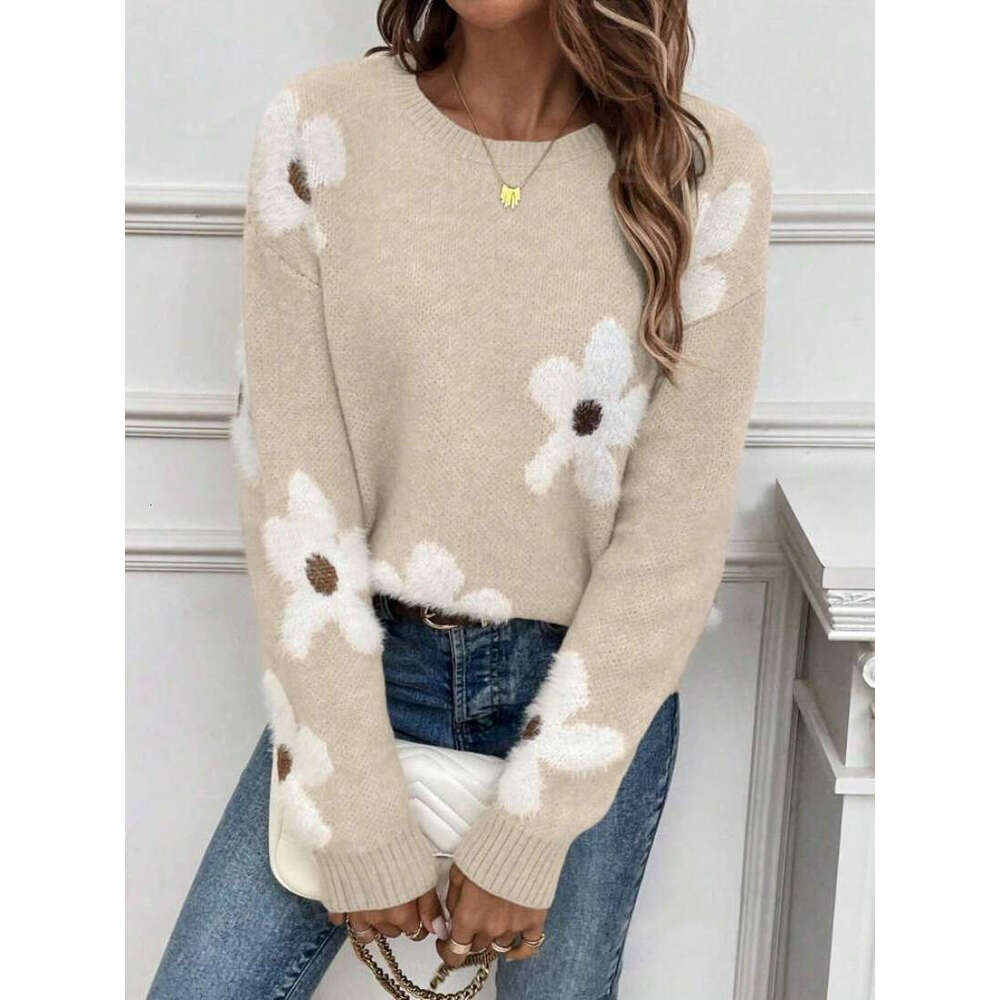 Fashion Pullover Round Neck Long Sleeved Sweater, European And American Foreign Trade Wer Jacquard Clothes, Autumn Women's Clothing
