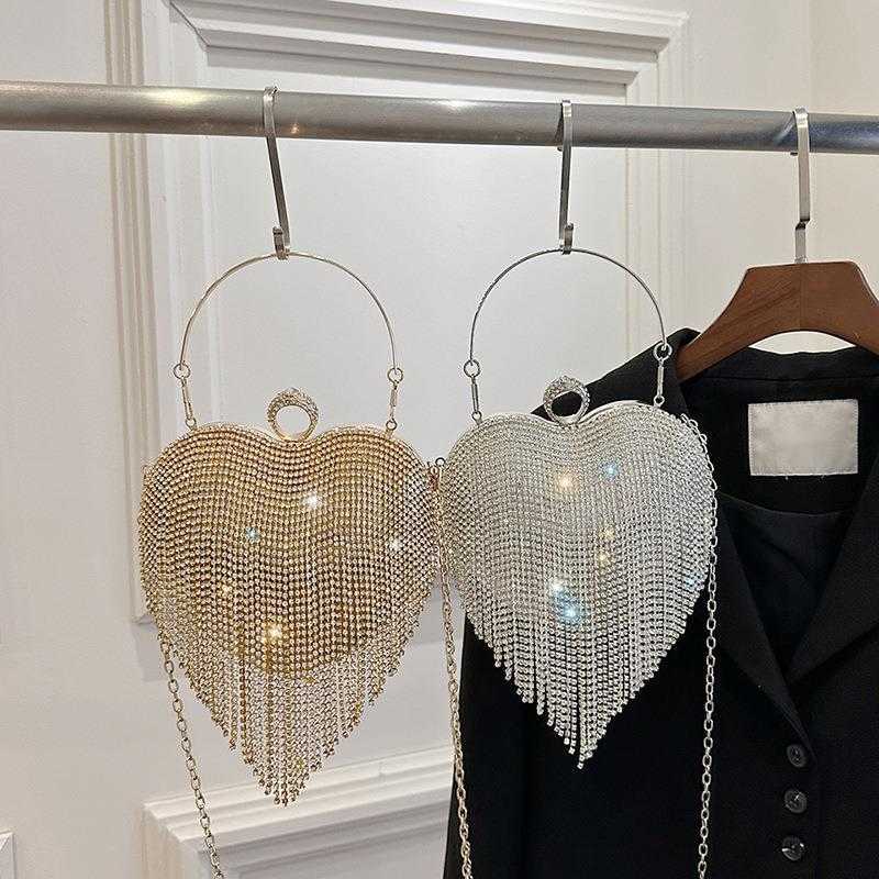 Ladies bags Handheld rhinestone love bag high end tassel dinner bag socialite dress bag