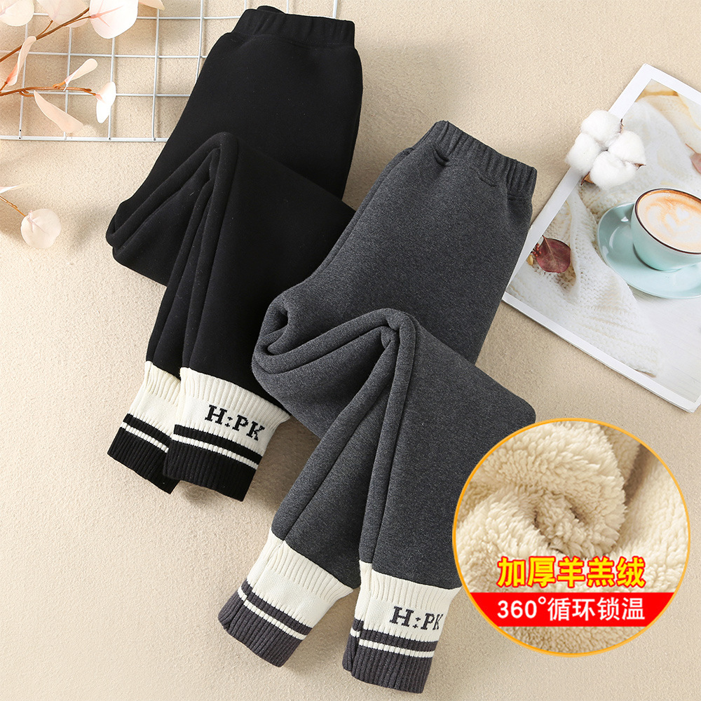 Trousers Girls Leggings With Thickened Fleece For Autumn And Winter Wear Stylish Childrens Pants Big Onepiece Warm Korean Version Dro Ote3A