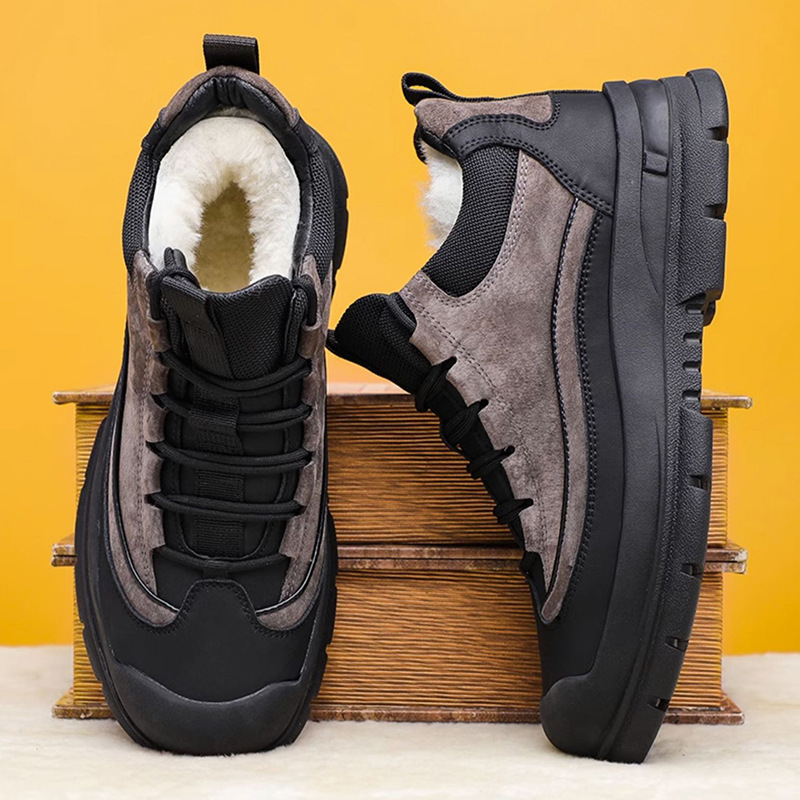 Men Sports Shoes Fashion High-top Design Winter Fleece Warm Wear-resistant Short Boots Thick Sole Sneakers Triple Grey Light Tan Free shipping