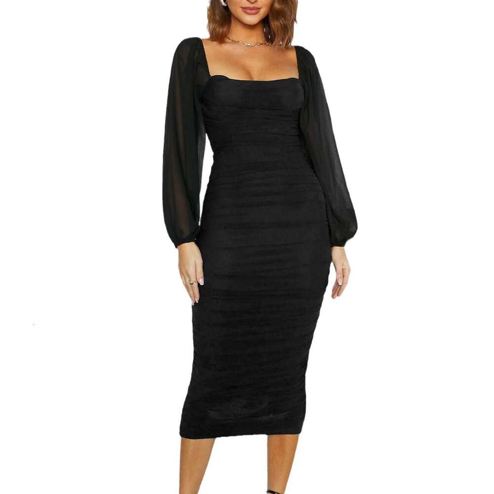 Lace Patchwork Toast Square Neck Slit Long One-Step Light Bridesmaid Dress, Fashionable Quality, Classic
