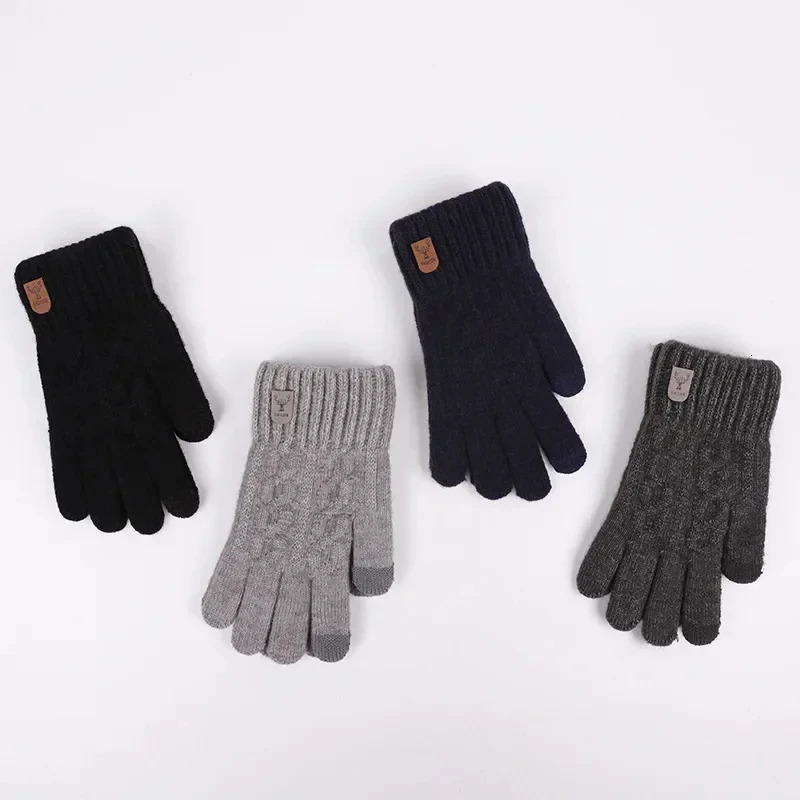 Mens warm gloves with winter touch screen and wool cold knitted 241212