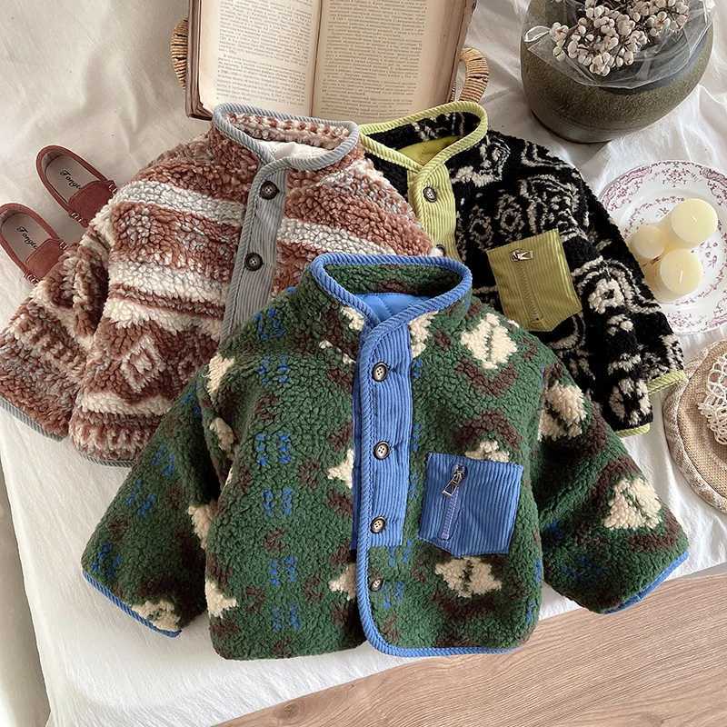 Children Winter Jacket Autumn Winter Boys Thick Cotton-padded Outerwear Fashion Warm Lamb Wool Coat Top Versatile Kids ClothesXJ241214