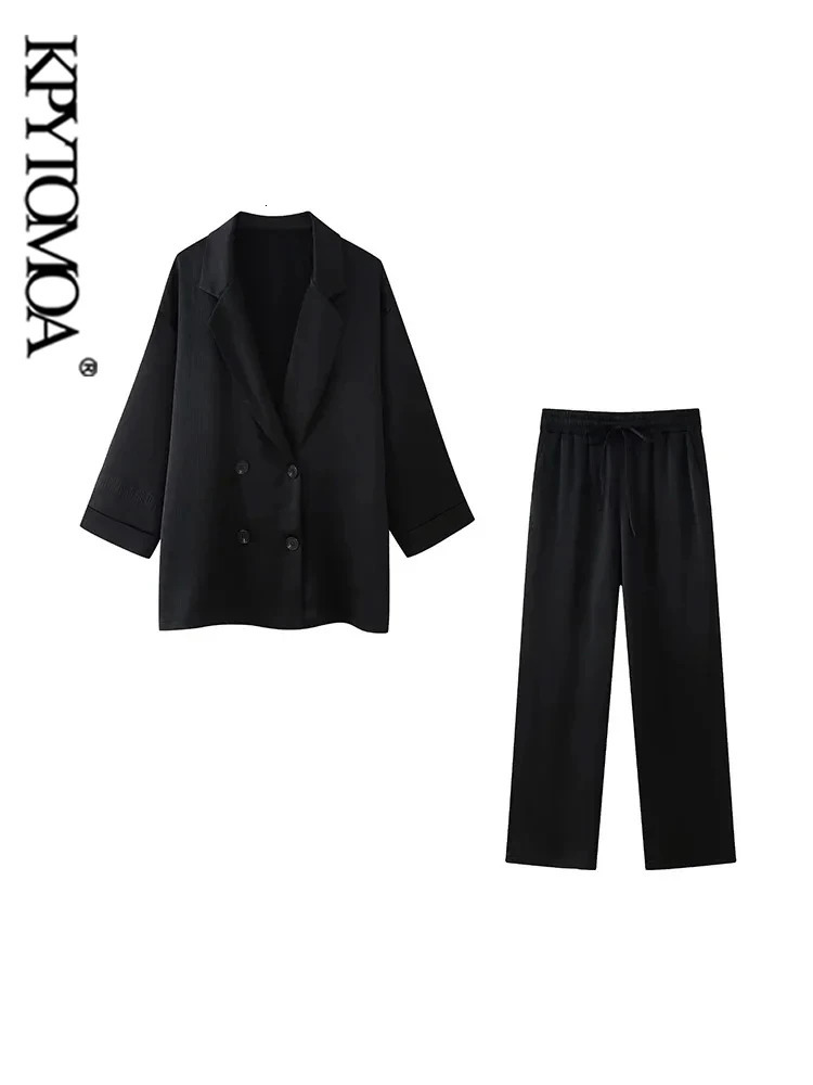 KPYTOMOA Womens Double Chest Loose Sweatshirt and High Elasticity Waist Wide Leg Pants Two Piece Set Fashionable 241212