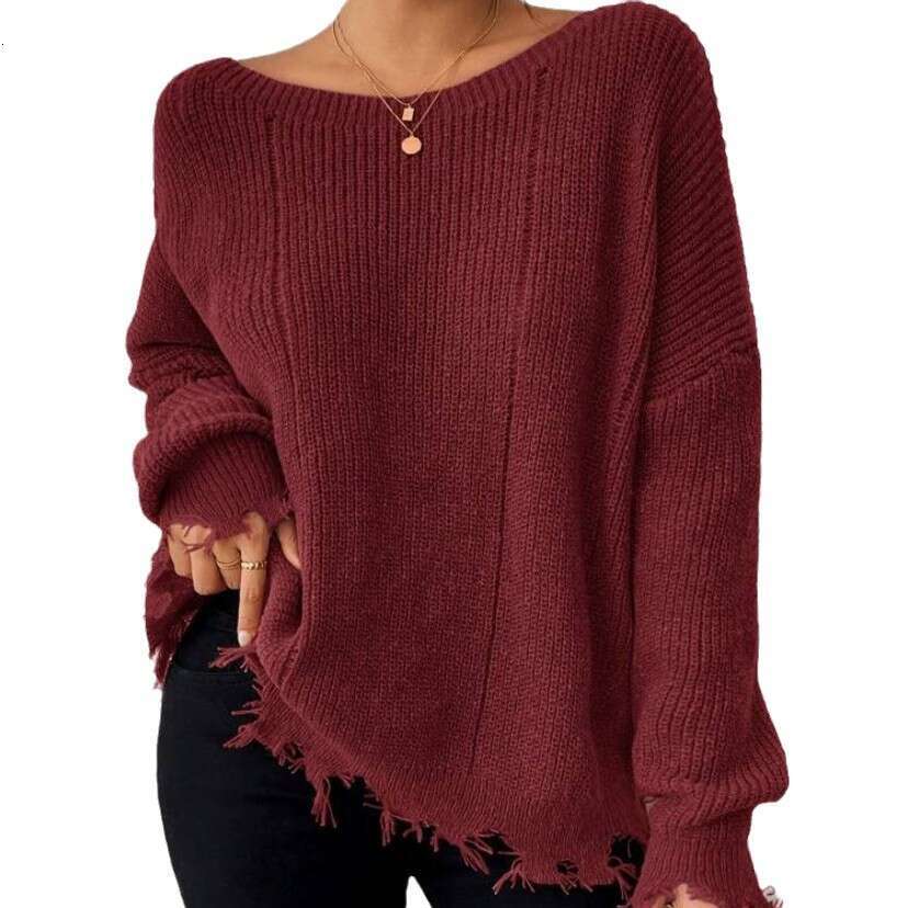 European And American Versatile Knitted Pullover Sweater Cross-Border Women's Fashion Tassel Solid Color Autumn Clothes For Women
