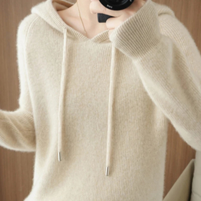 Winter Womens Knitted Cashmere Floral Fashion Wool Sweater Hooded Collar Long Sleeve Airplane Soft and Warm High Quality Basic Top 241211