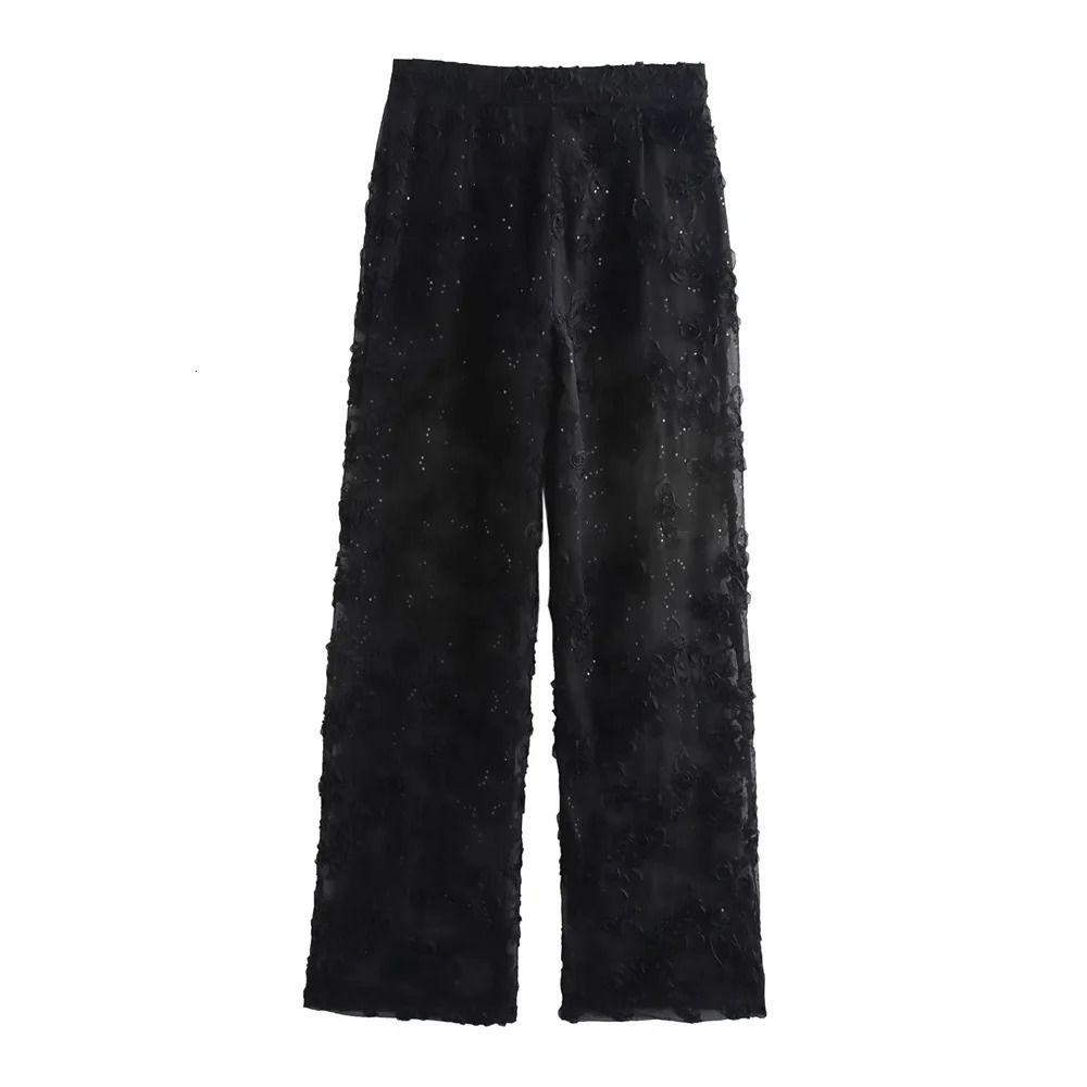 Traf Autumn Product Womens Collar Long Sleeve Embroidered Bead Decorative Texture Set Jacket High Waist Pants 241212