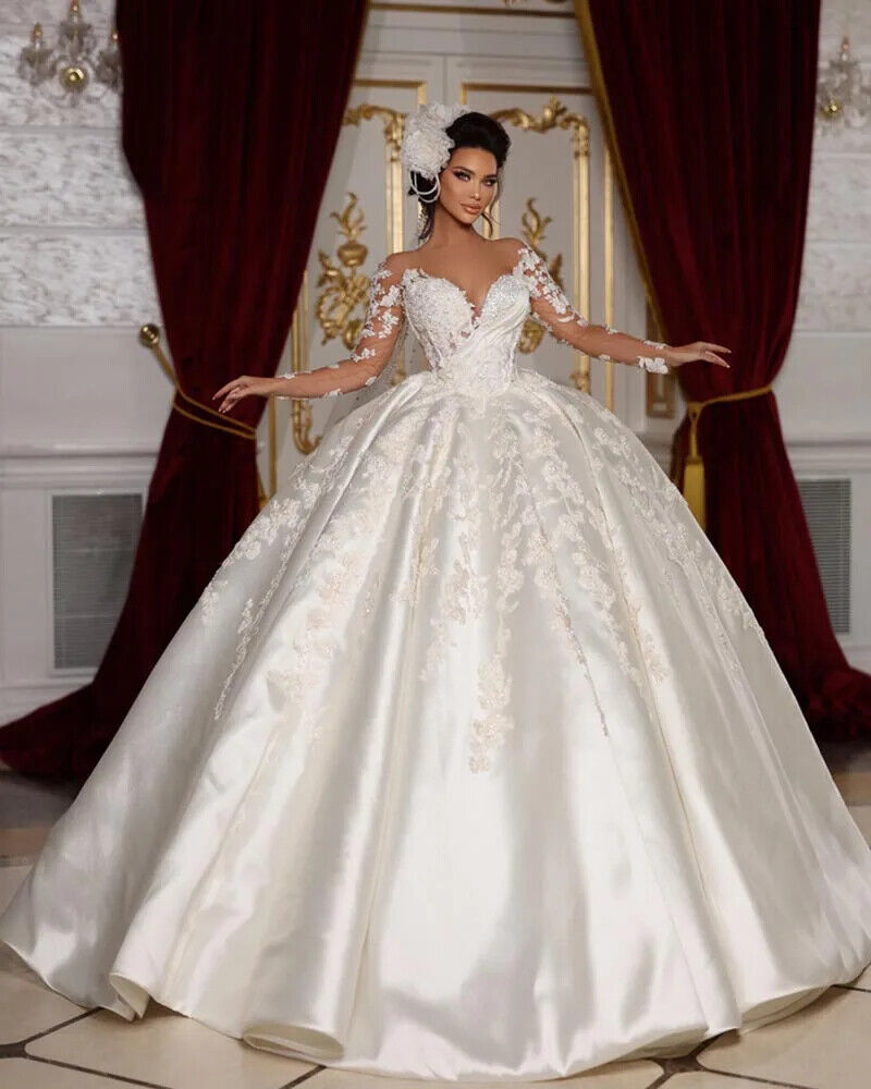 Romantic Ball Gown Wedding Dresses 2024 Sweetheart with Lace Appliques Beaded Bridal Dress Detachable Sleeve Tulle vestidos de novia 05