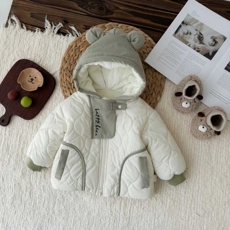 2024 Winter Korean Baby Boys Parkas Cotton Quilted Hooded Thickened Infant Boys Jacket Toddler Boys Outerwears CoatXJ241214