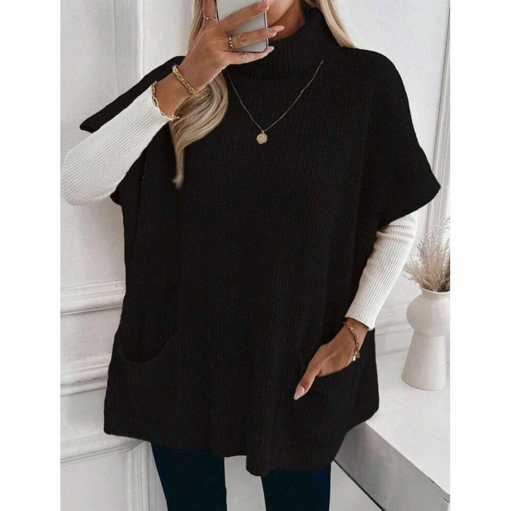 New Autumn Clothes From Europe And America, Women's Knitted Sweaters, Popular High Necked Loose Pockets