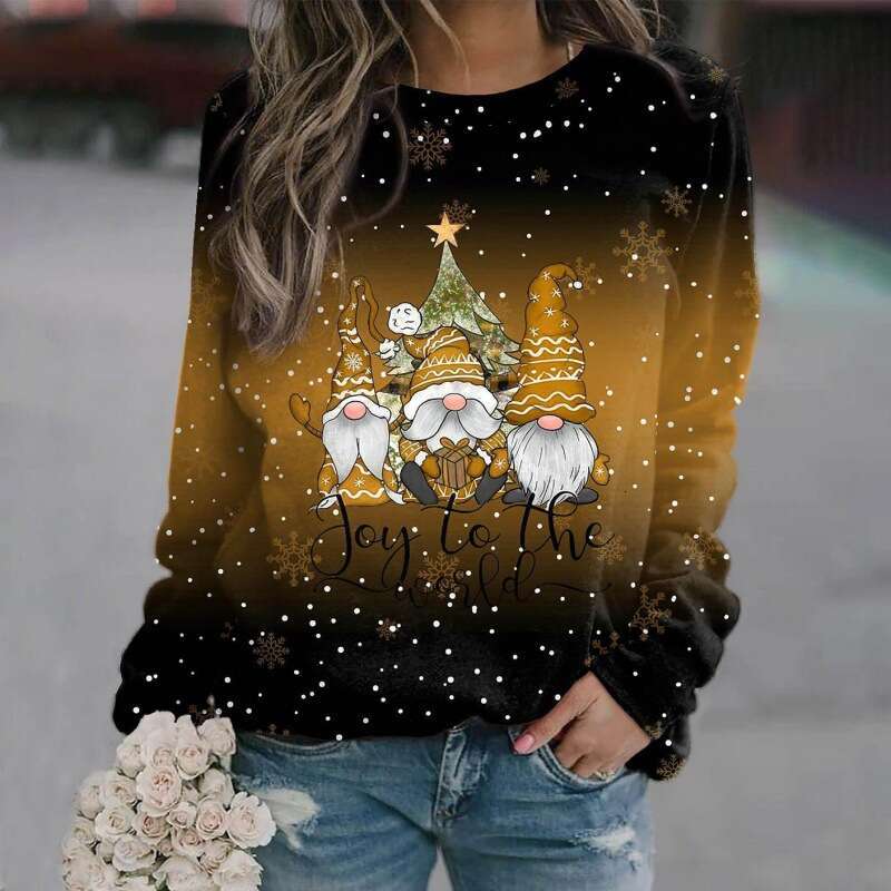European and American Women's Christmas Theme Printed Loose Knitted Long Sleeve t 2024 New Casual Fashion Trendy Clothing