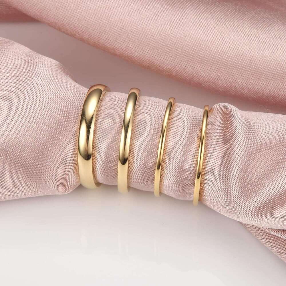 14K Filled Stacking Rings for Women Stackable Thin Gold Plain Pinky Thumb Midi Statement Band Ring Comfort Fit 4Pcs 1mm 2mm 3mm 5mm