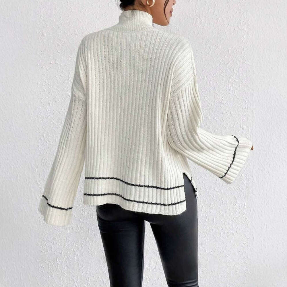 Autumn Clothes, Women's Knitted Sweaters, European And American Casual Splicing, Contrasting Colors, Loose Long Sleeves, Fashionable Quality, Cla