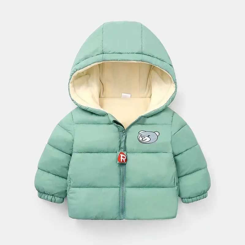 Childrens Winter Fashion Plush Warm Down Cotton Jacket for 2-6 Years Boys Girls Bear Hooded Coat Kids Casual ClothesXJ241214
