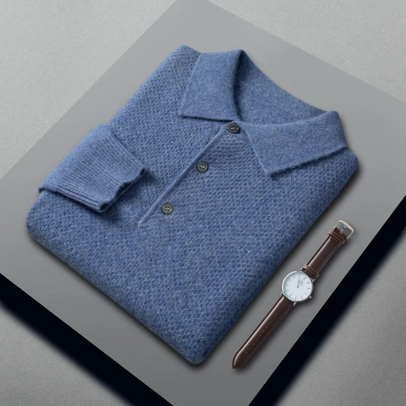 Zocept Fashion polo neck mens sweater autumn and winter loose casual soft cashmere knitted with floral pattern 241211