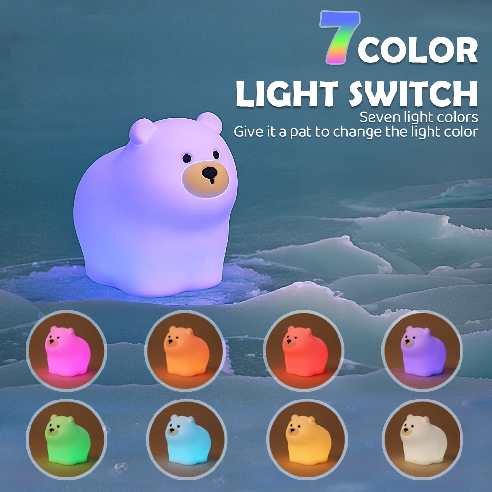 Cute Duck Night Light Silicone Nursery Bear Sleeping Lamp Rechargeable Dimmable Table Lamp with Touch Sensor for Bedrooms 241216