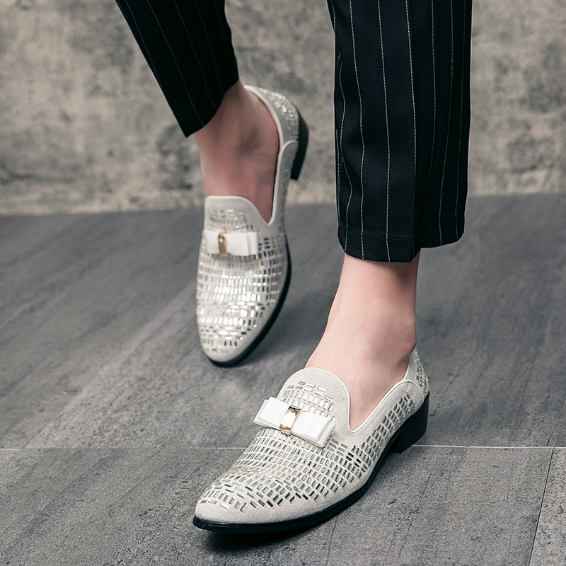 2022 Evening Formal Dress Rhie Loafers Casual Prom Wedding Party Leather Slip On Shoes Men Sier Plus Size 48