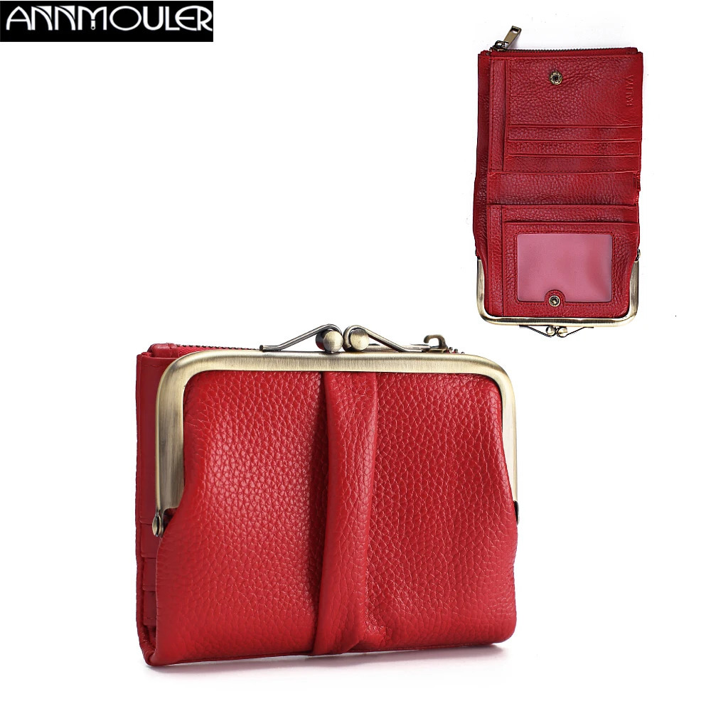 Annmouler Leather Wallet Short Leather Wallet Womens Coin Wallet Small Money Bag Womens Cow Pickup Bracket 241212