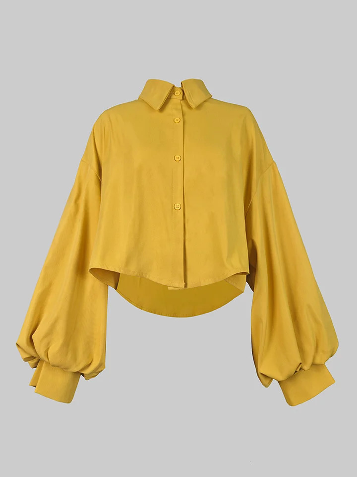 Beautyblue Elegant Womens Sets Yellow Two Piece Set Casual Buttoned Pleated Lapel Blouses Pockets Trousers Female Suit 241212