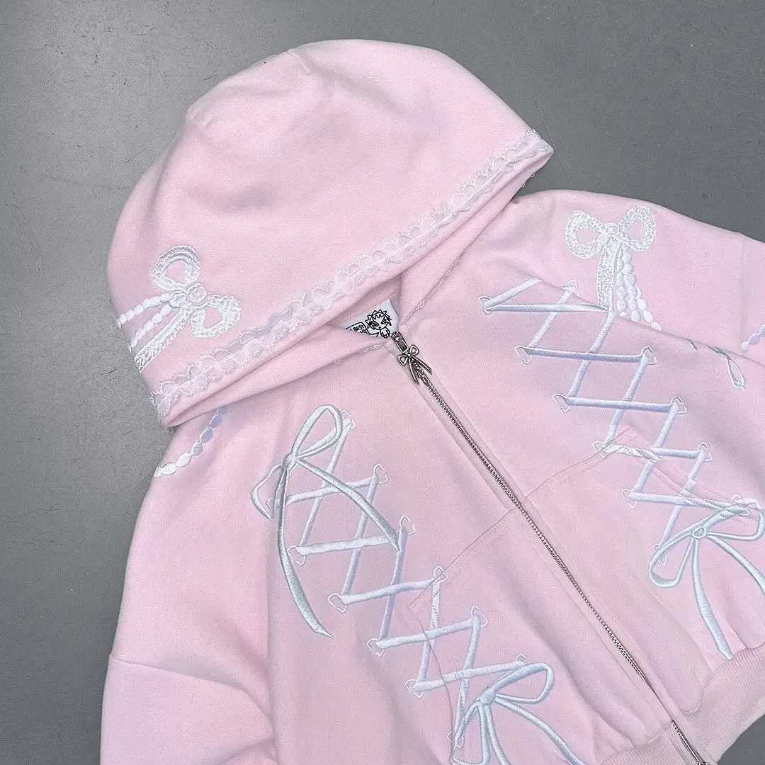 Fashion Y2k new autumn and winter hoodie two-piece set suitable for Wenyuansu hip-hop bow embroidery loose sportswear casual fashion sportswear Y25112