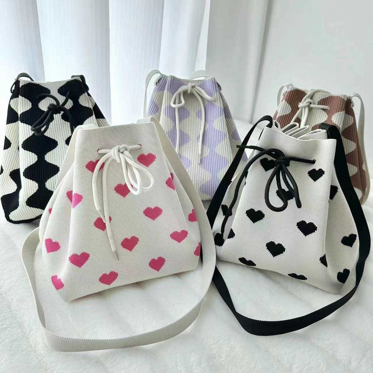 Handbag Women's Knitted Wool Bucket Bag Japanese Korean Versatile Handheld Casual Tote Bag Box Rice Bag 241215