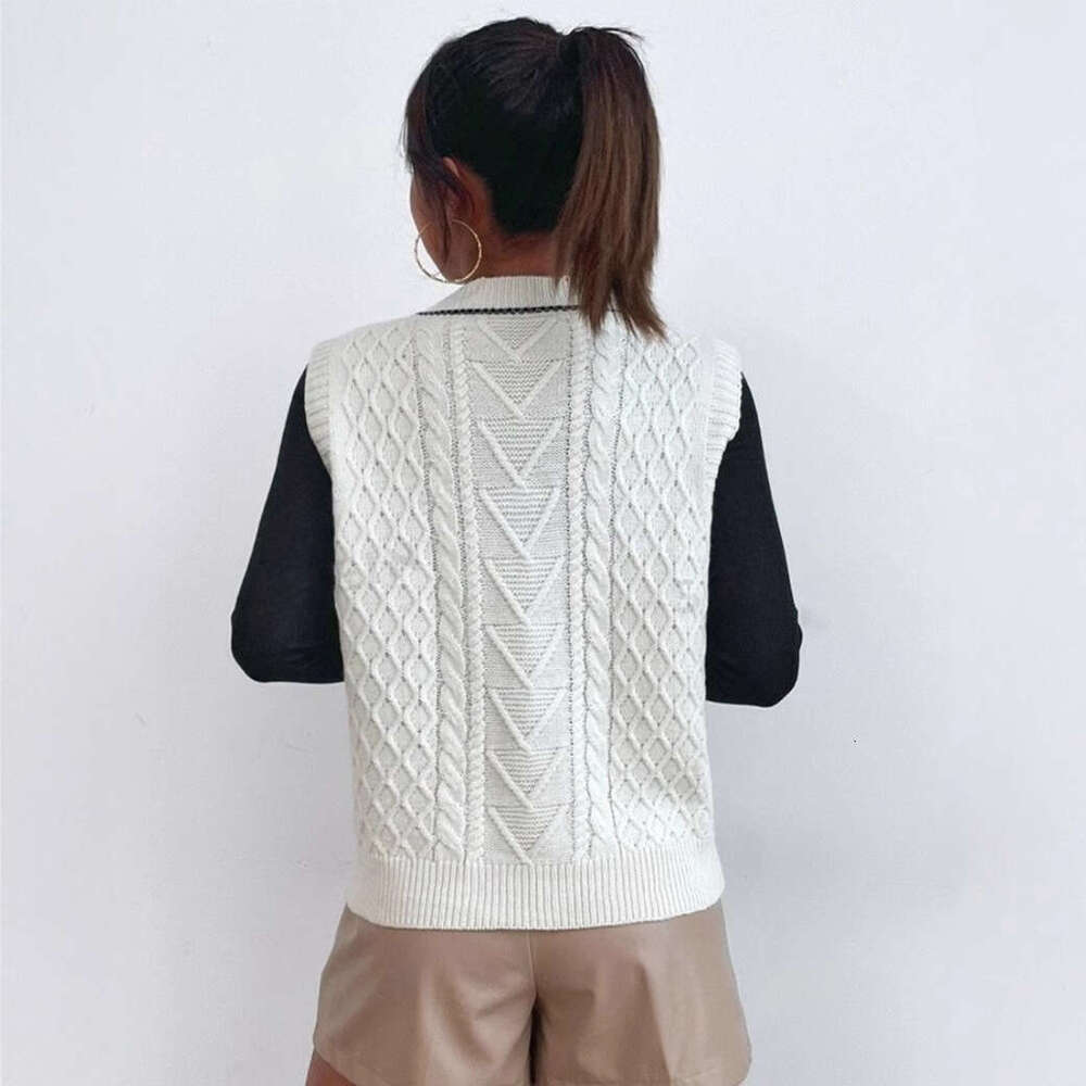 European And American Autumn Clothes Women's Knitted Sweater Short Top Vest V-Neck Sleeveless Fashion Quality Classic