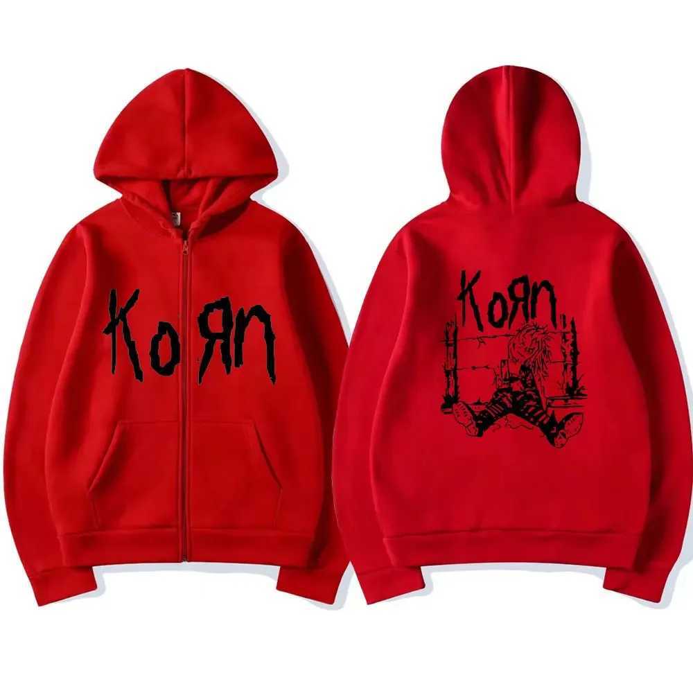 Rock band Korn Graphic Zipper hoodie mens fashion T-shirt mens sweater loose zipper hoodie mens Flce cotton jacket punk mens jacket X241216