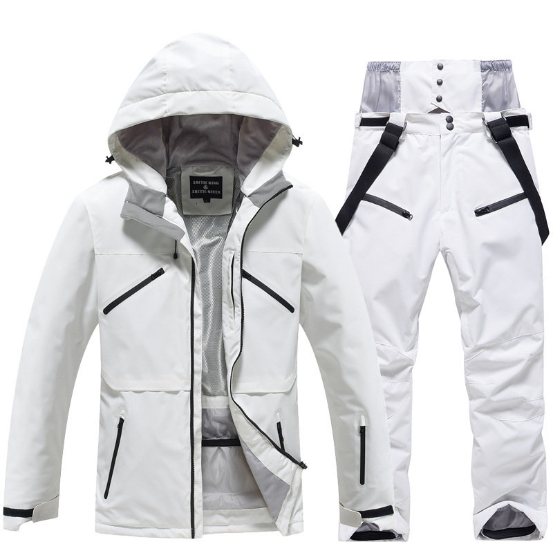 NEW Fashion Men Women Winter Ski Suit Windproof Waterproof Snowboard Jacket And Pants Snow Clothes Female Skiwear Pure White