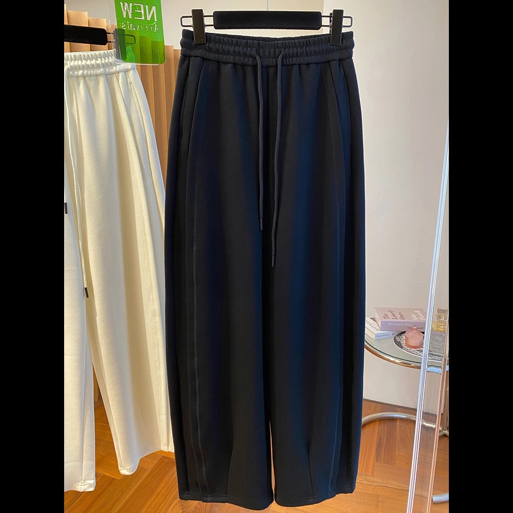 2024 loose casual brushed straight leg wide pants suitable for women high waist spring 9 oclock sports 241212