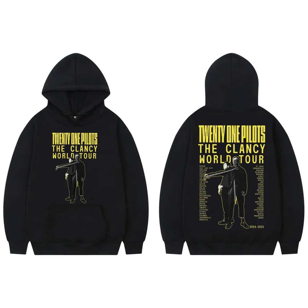Rock Band 21 Pilots Double sided Graphic Hoodie Clancy World Tour 2024 Sportswear Mens Retro Fashion Zipper X241216