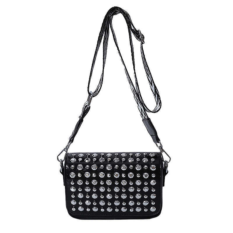 Niche Design Full Diamond Water Diamond Bag Women Fashionable Versatile Shoulder Bag Broadband Crossover Small Square Bag 241215