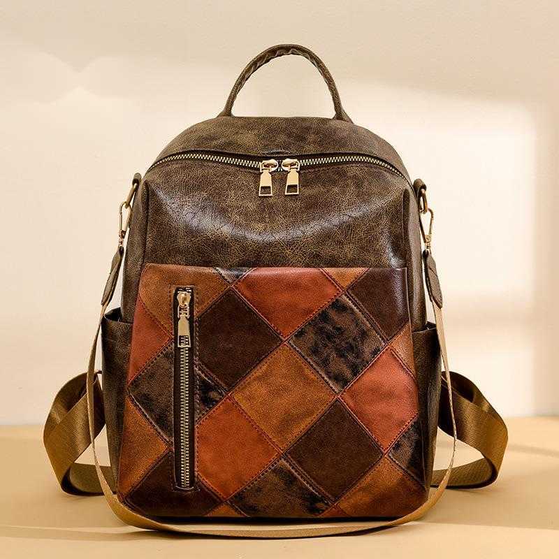 Backpack women, model for women, PU soft leather fashionable diamond grid multifunctional travel backpack 241215