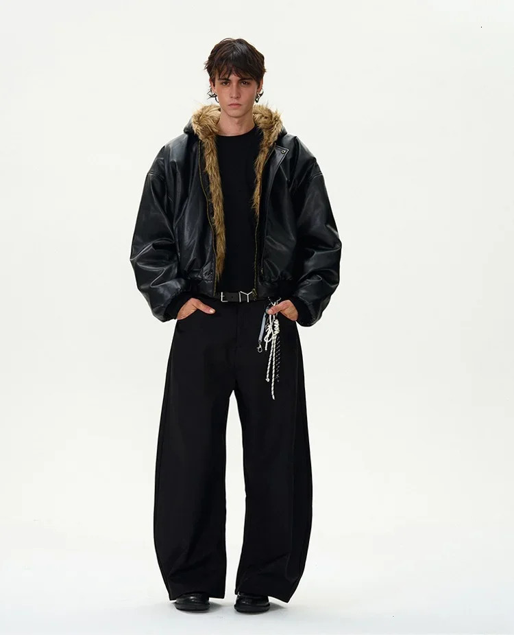 Tung Sung Short Faux Cotton Coats Trendy Vintage Casual Reversible Coat Fur Integrated Hooded Silhouette Jacket Men