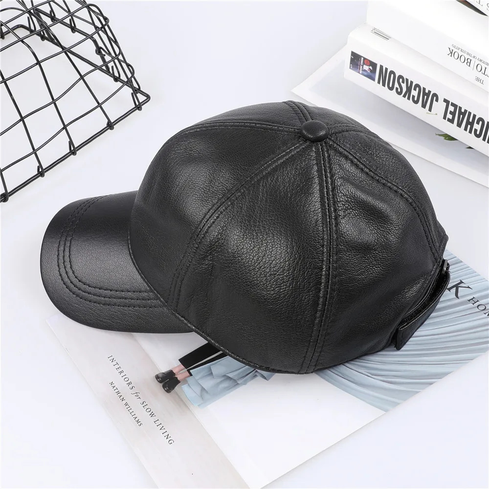 Genuine Leather Baseball Cap Men Black Cowhide Hat Male Adjustable Autumn Winter Real Leather Peaked Hats 241214