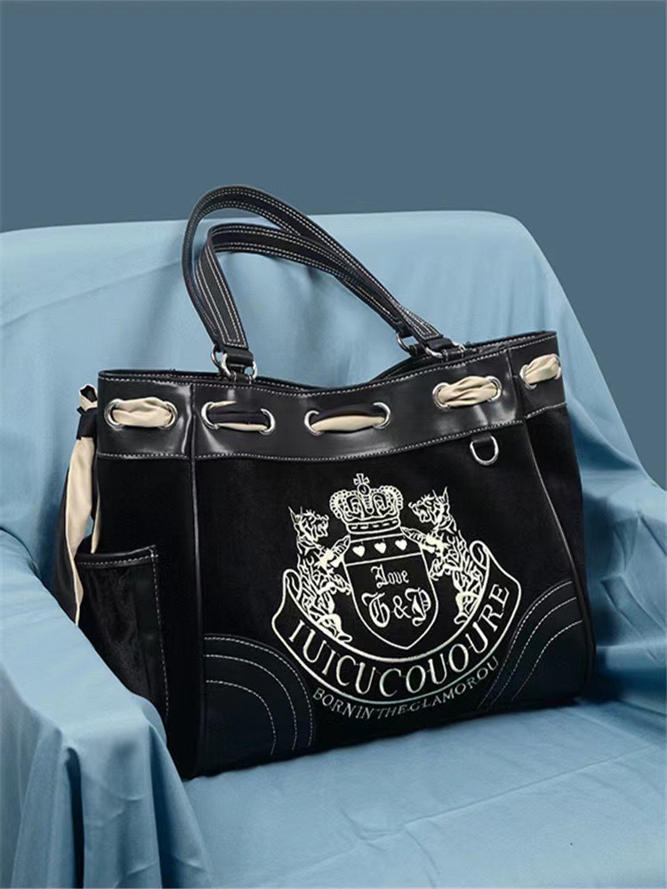 Fashionable Hot Girl Hit Color Texture Veet Embroidery Large-Capacity Shoulder Tote Female Kawaii Purse Chic Bag