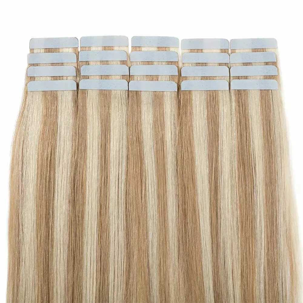 Invisible Seamless Tape In Hair Extensions Real Human Hair Ash Blonde Highlights 16-26 Inch Injection Hair Extensions Tape InsXJ241216