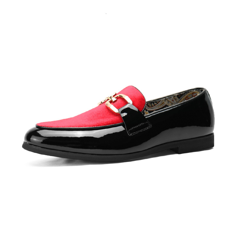 Man Fashion Leather Shoes Mens Patchwork Party Wedding Loafers Metal Button Moccasins Men Slip-On Comfortable Driving Flats